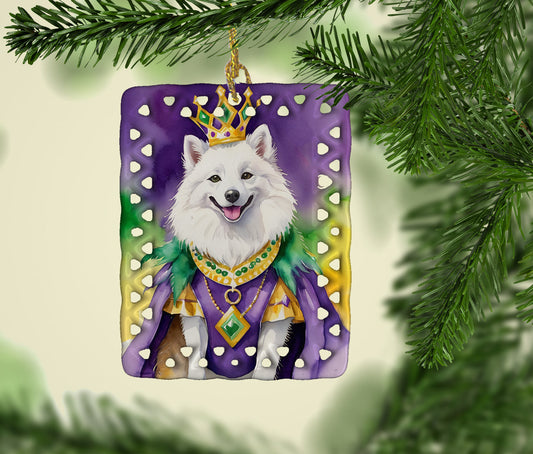 American Eskimo King of Mardi Gras Porcelain Ornament