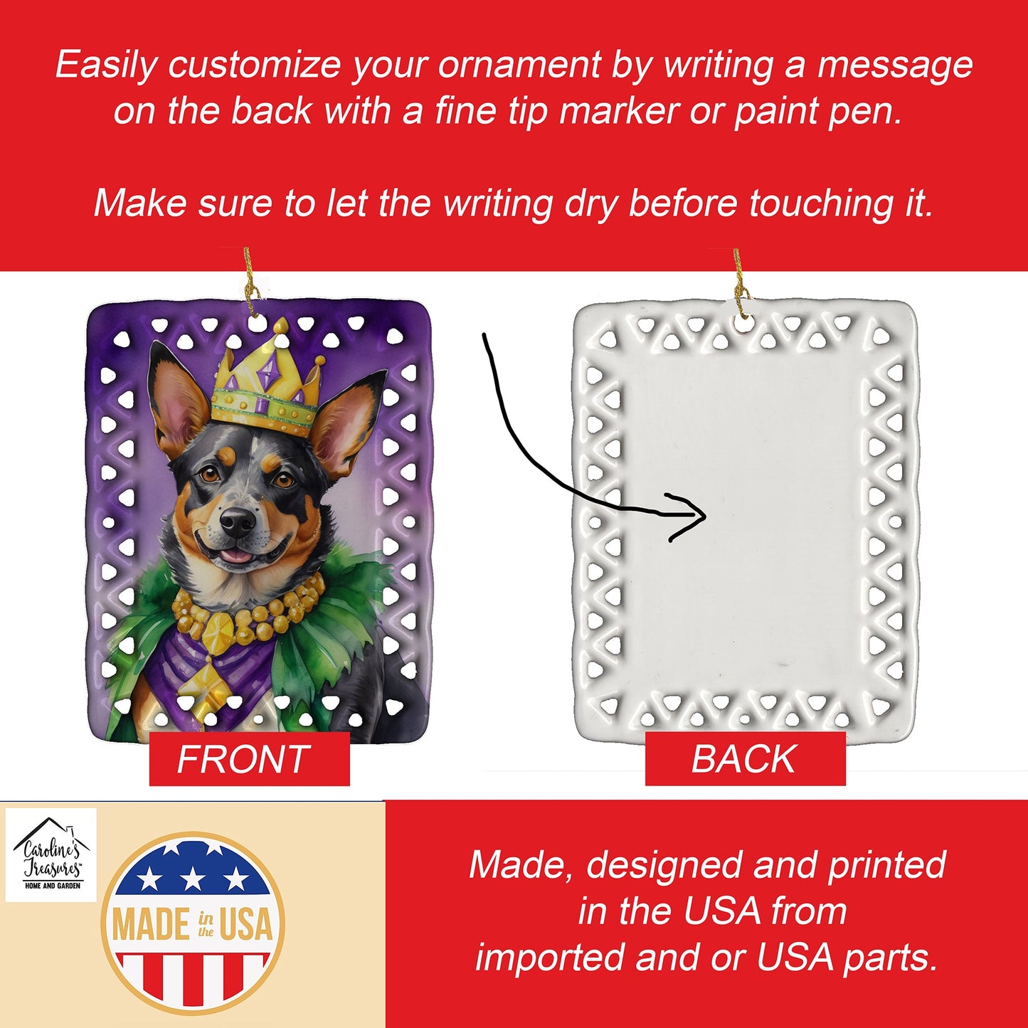 Australian Cattle Dog King of Mardi Gras Porcelain Ornament