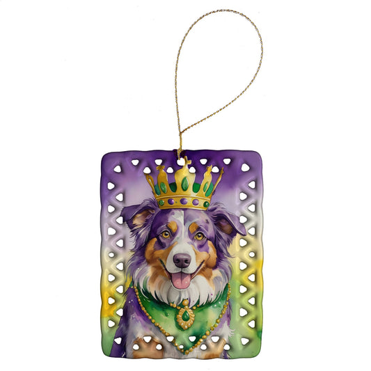 Australian Shepherd King of Mardi Gras Porcelain Ornament