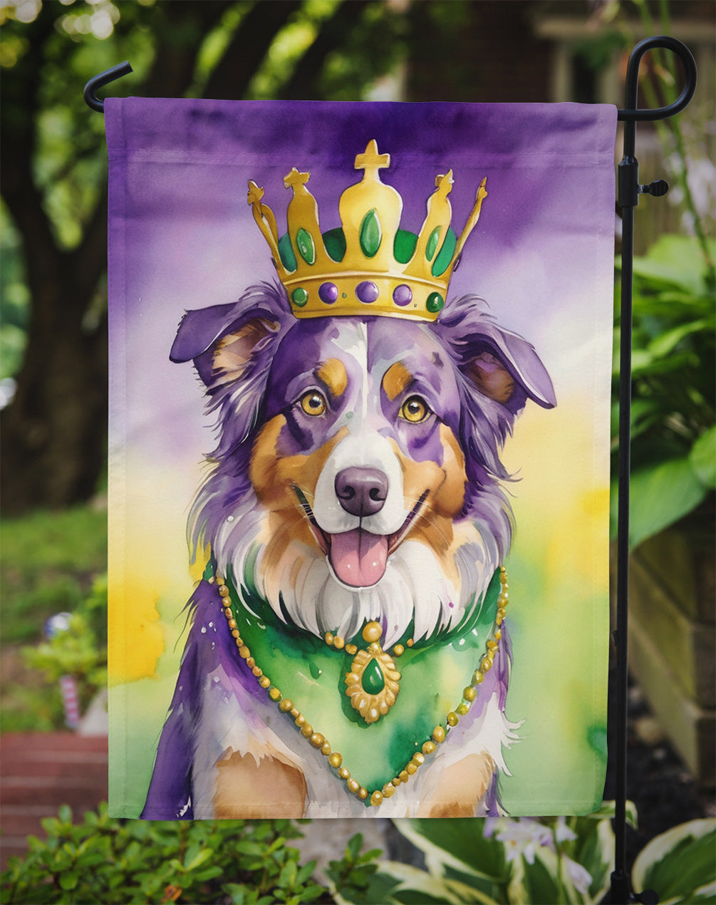 Australian Shepherd King of Mardi Gras Garden Flag - Vibrant Dog-Themed Yard Decor by Caroline's Treasures