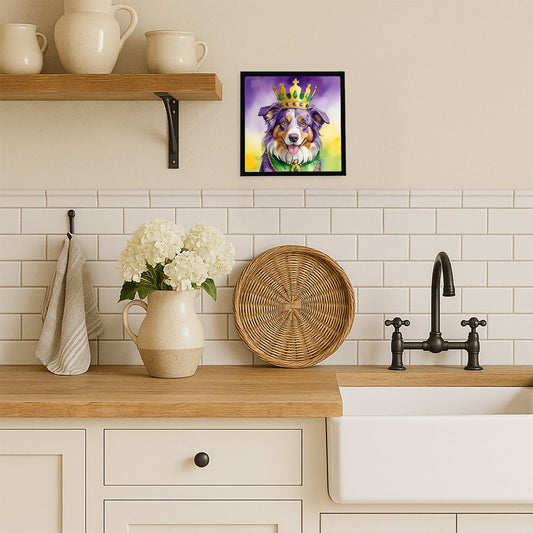 Australian Shepherd King of Mardi Gras Framed Metal Print
