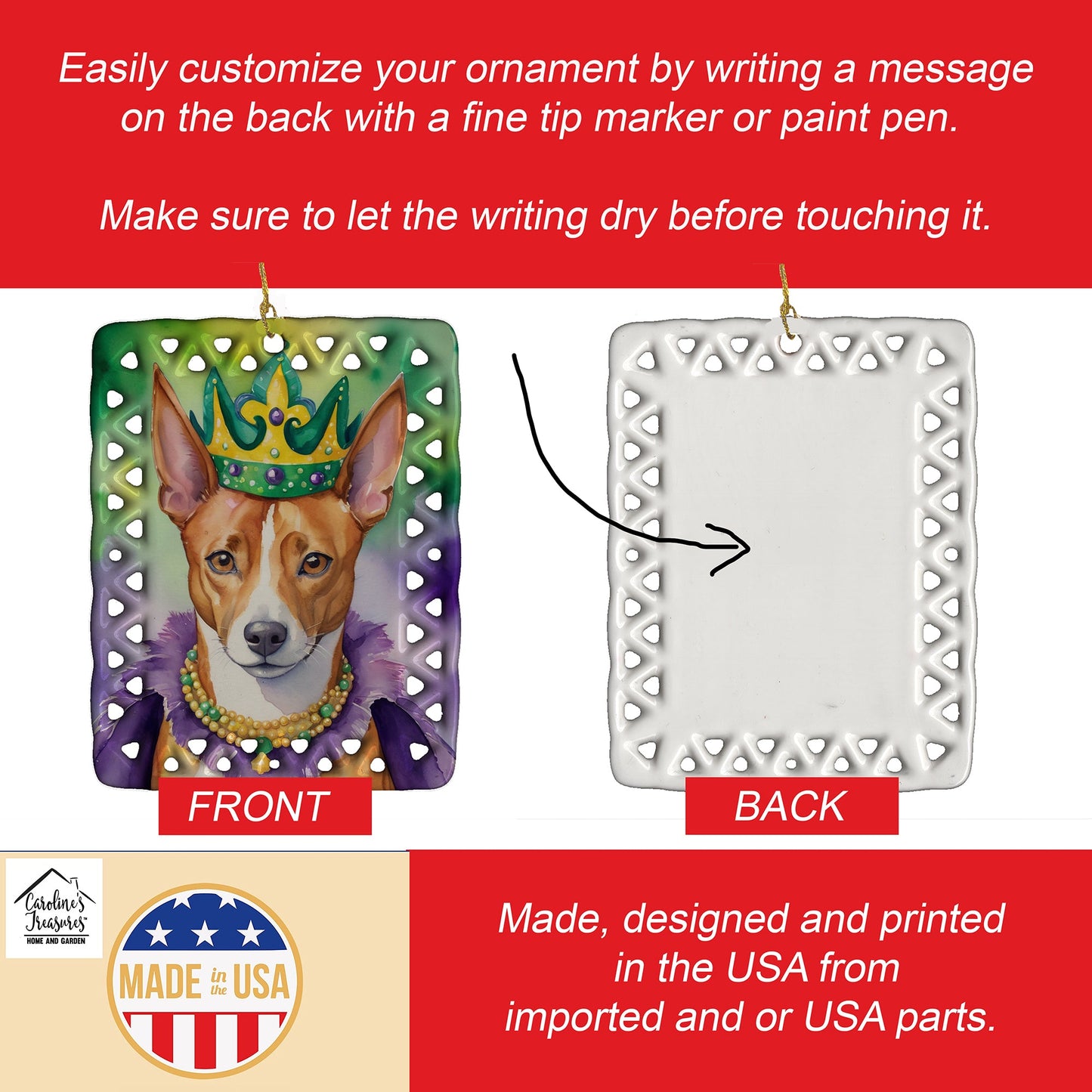 Basenji King of Mardi Gras Porcelain Ornament