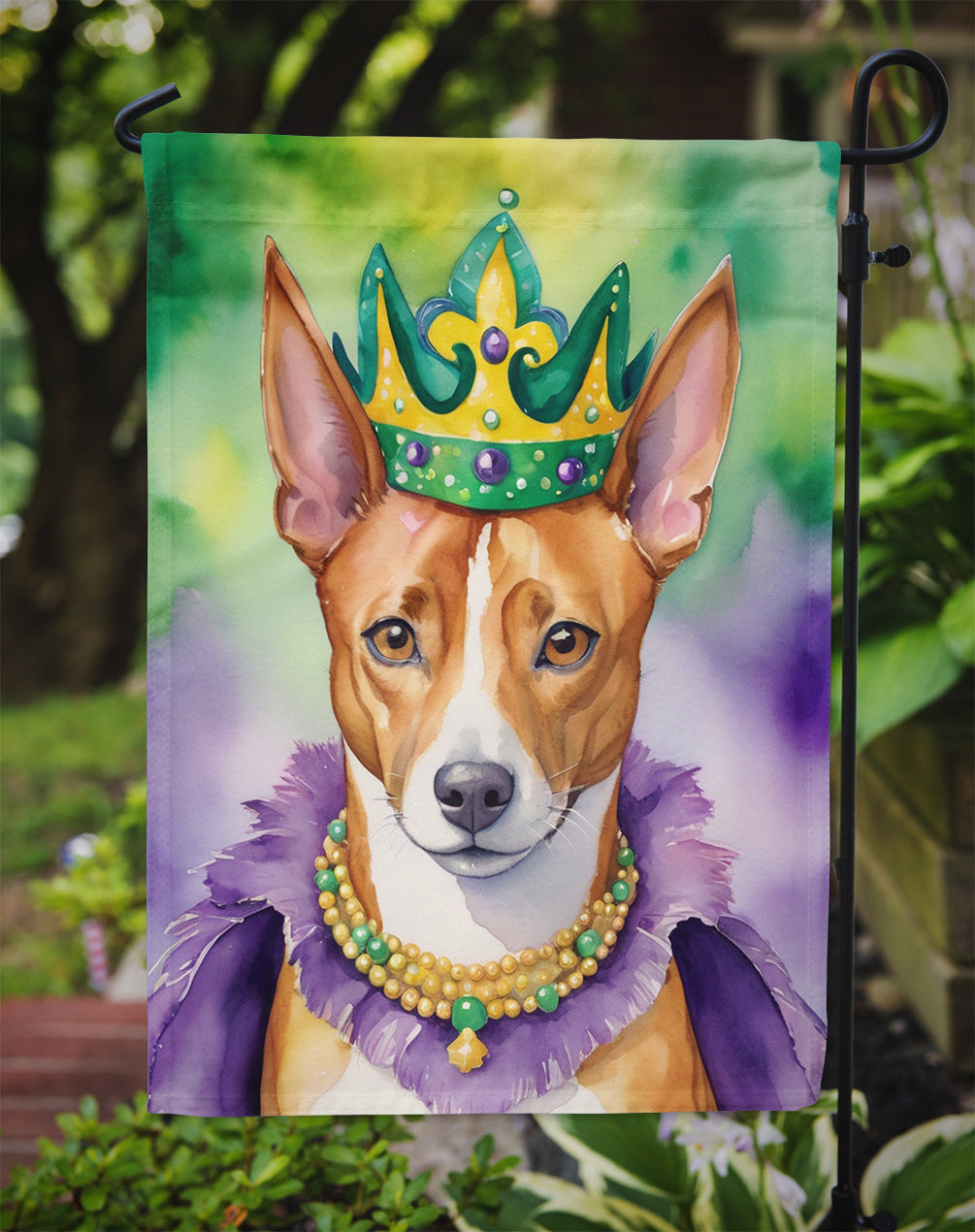 Basenji King of Mardi Gras Garden Flag - Vibrant Dog-Themed Yard Decor by Caroline's Treasures