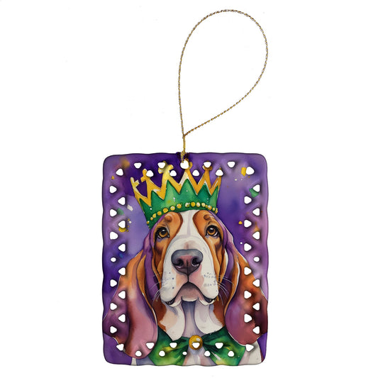 Basset Hound King of Mardi Gras Porcelain Ornament