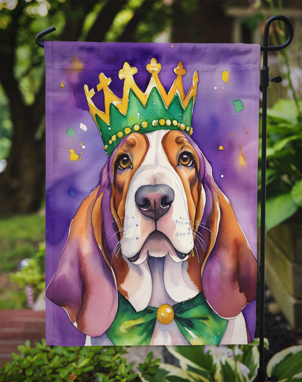 Basset Hound King of Mardi Gras Garden Flag - Vibrant Dog-Themed Yard Decor by Caroline's Treasures