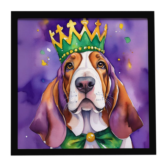 Basset Hound King of Mardi Gras Framed Metal Print
