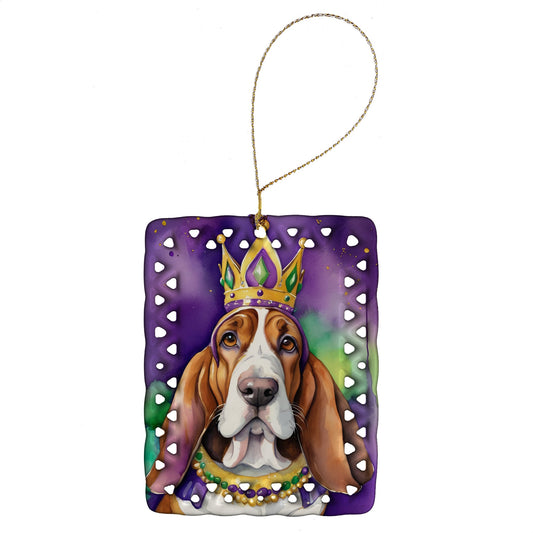 Basset Hound King of Mardi Gras Porcelain Ornament
