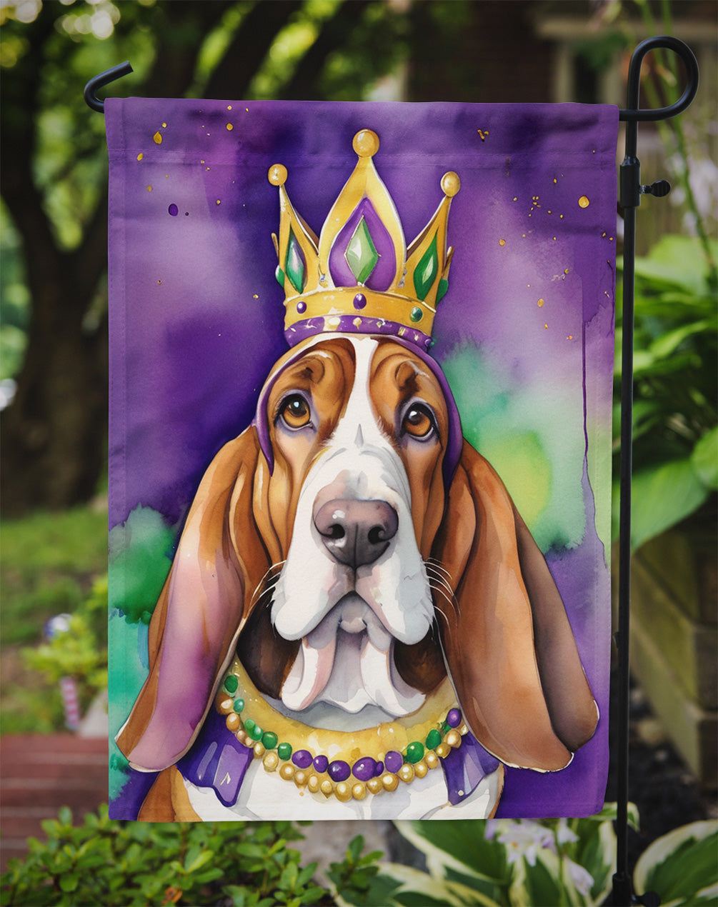 Basset Hound King of Mardi Gras Garden Flag - Vibrant Dog-Themed Yard Decor by Caroline's Treasures