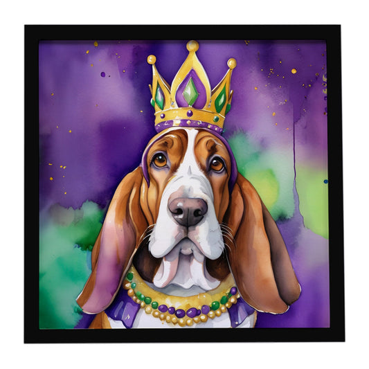 Basset Hound King of Mardi Gras Framed Metal Print