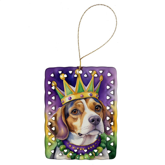 Beagle King of Mardi Gras Porcelain Ornament
