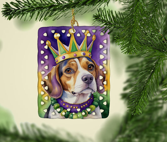 Beagle King of Mardi Gras Porcelain Ornament