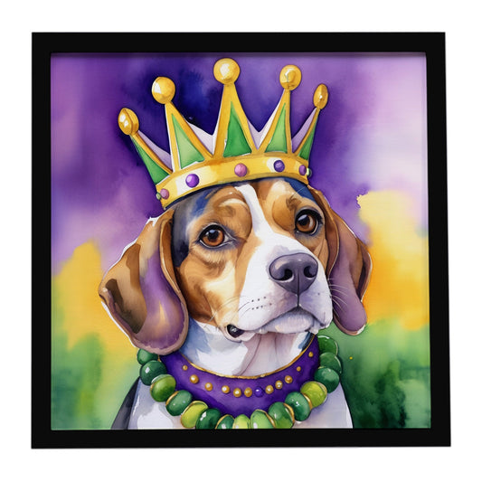 Beagle King of Mardi Gras Framed Metal Print