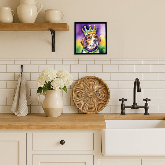 Beagle King of Mardi Gras Framed Metal Print