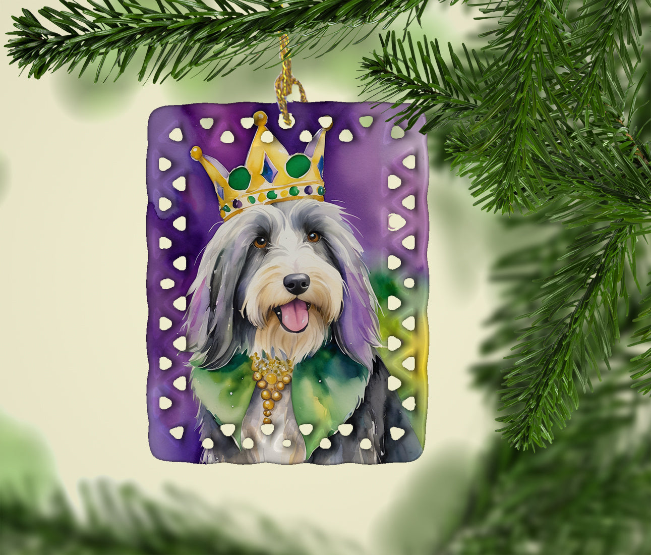 Bearded Collie King of Mardi Gras Porcelain Ornament