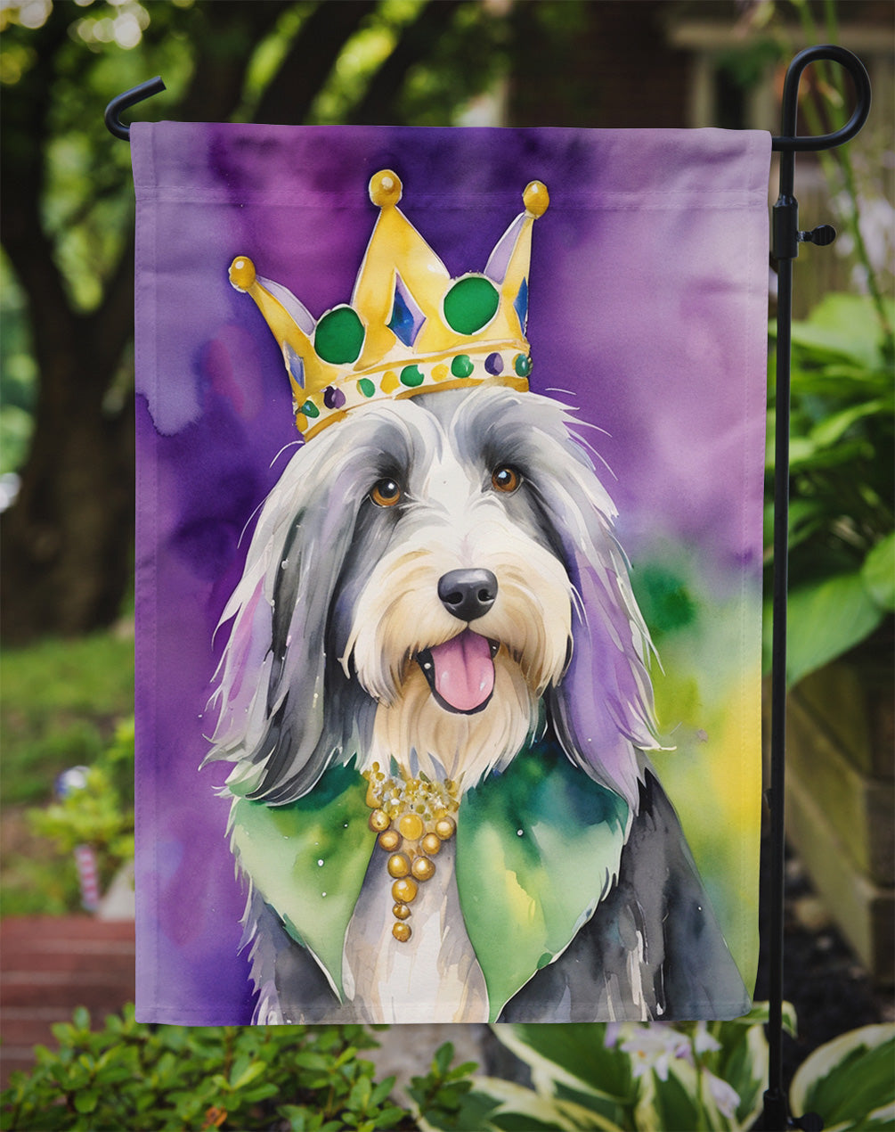 Bearded Collie King of Mardi Gras Garden Flag - Vibrant Dog-Themed Yard Decor by Caroline's Treasures
