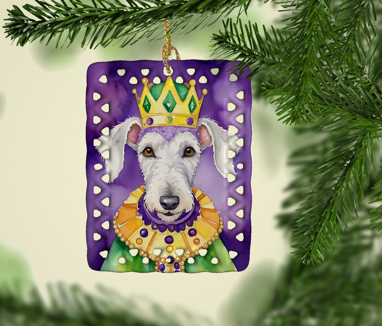 Bedlington Terrier King of Mardi Gras Porcelain Ornament