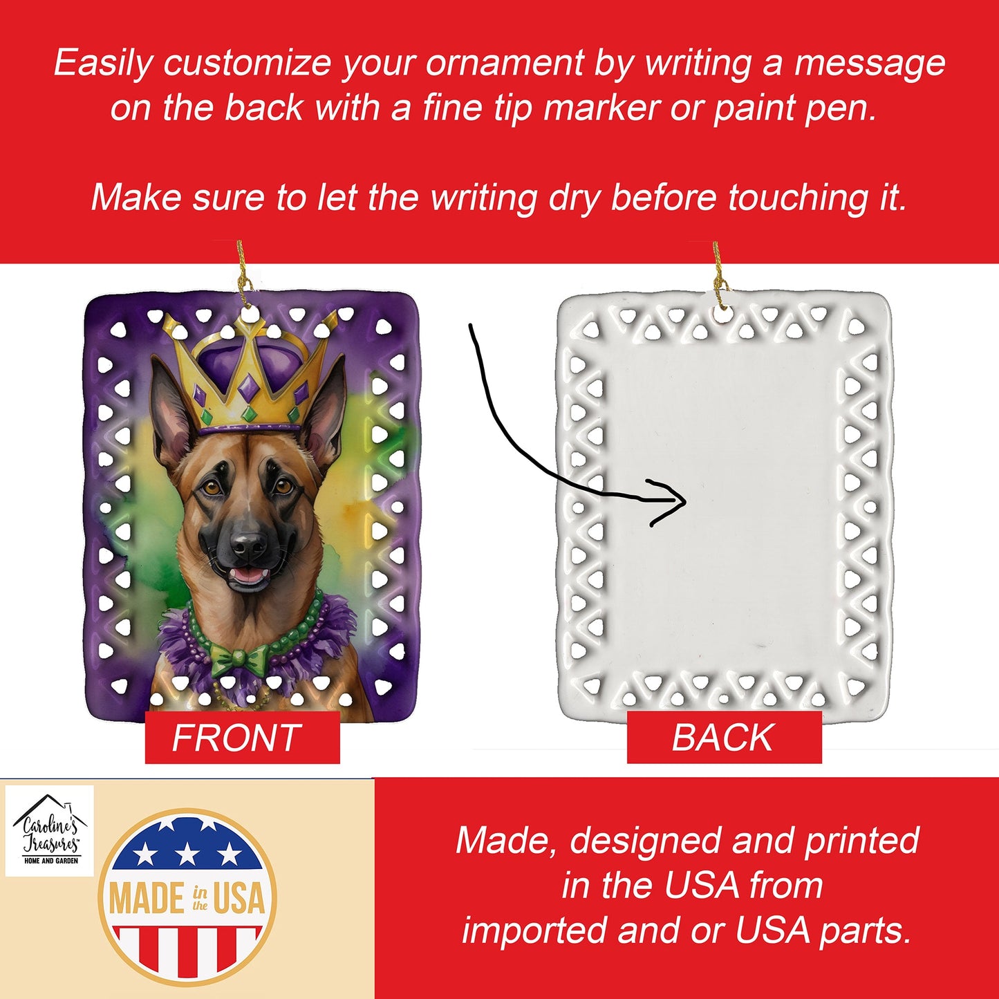Belgian Malinois King of Mardi Gras Porcelain Ornament