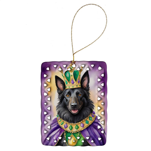 Belgian Sheepdog King of Mardi Gras Porcelain Ornament