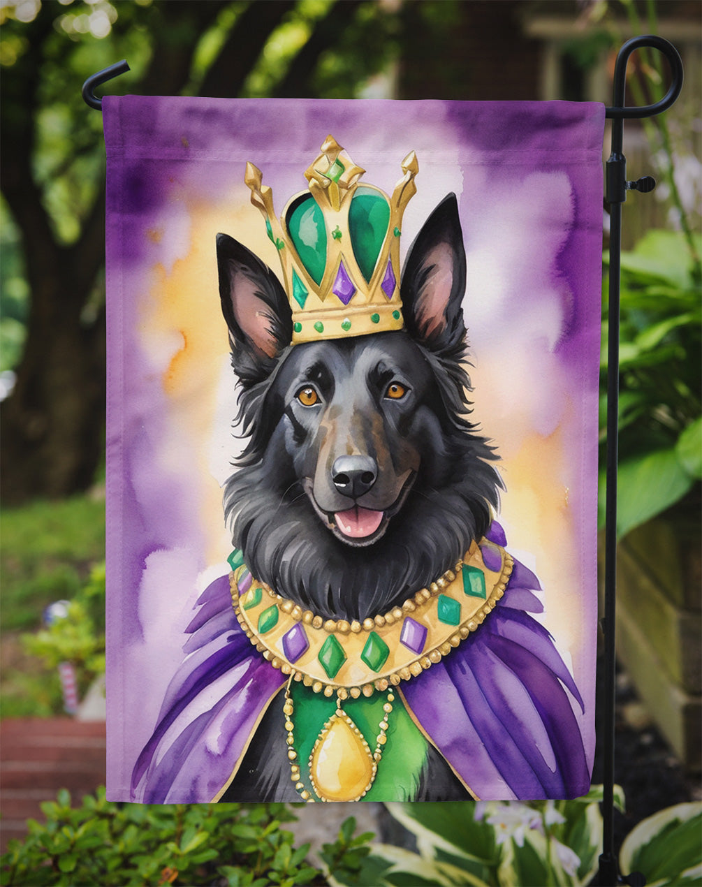 Belgian Sheepdog King of Mardi Gras Garden Flag - Vibrant Dog-Themed Yard Decor by Caroline's Treasures