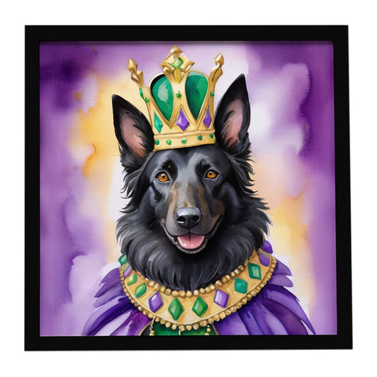 Belgian Sheepdog King of Mardi Gras Framed Metal Print