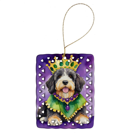 Bernedoodle King of Mardi Gras Porcelain Ornament