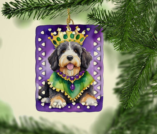 Bernedoodle King of Mardi Gras Porcelain Ornament