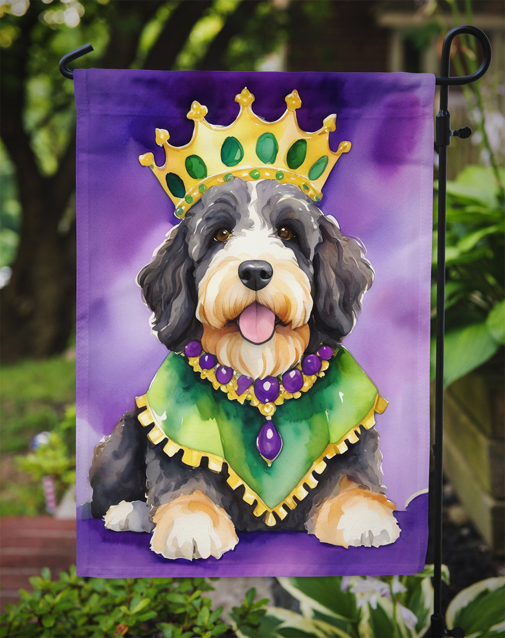 Bernedoodle King of Mardi Gras Garden Flag - Vibrant Dog-Themed Yard Decor by Caroline's Treasures