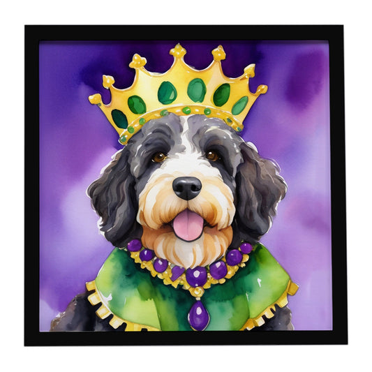 Bernedoodle King of Mardi Gras Framed Metal Print
