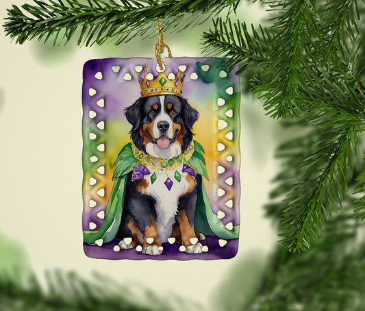 Bernese Mountain Dog King of Mardi Gras Porcelain Ornament