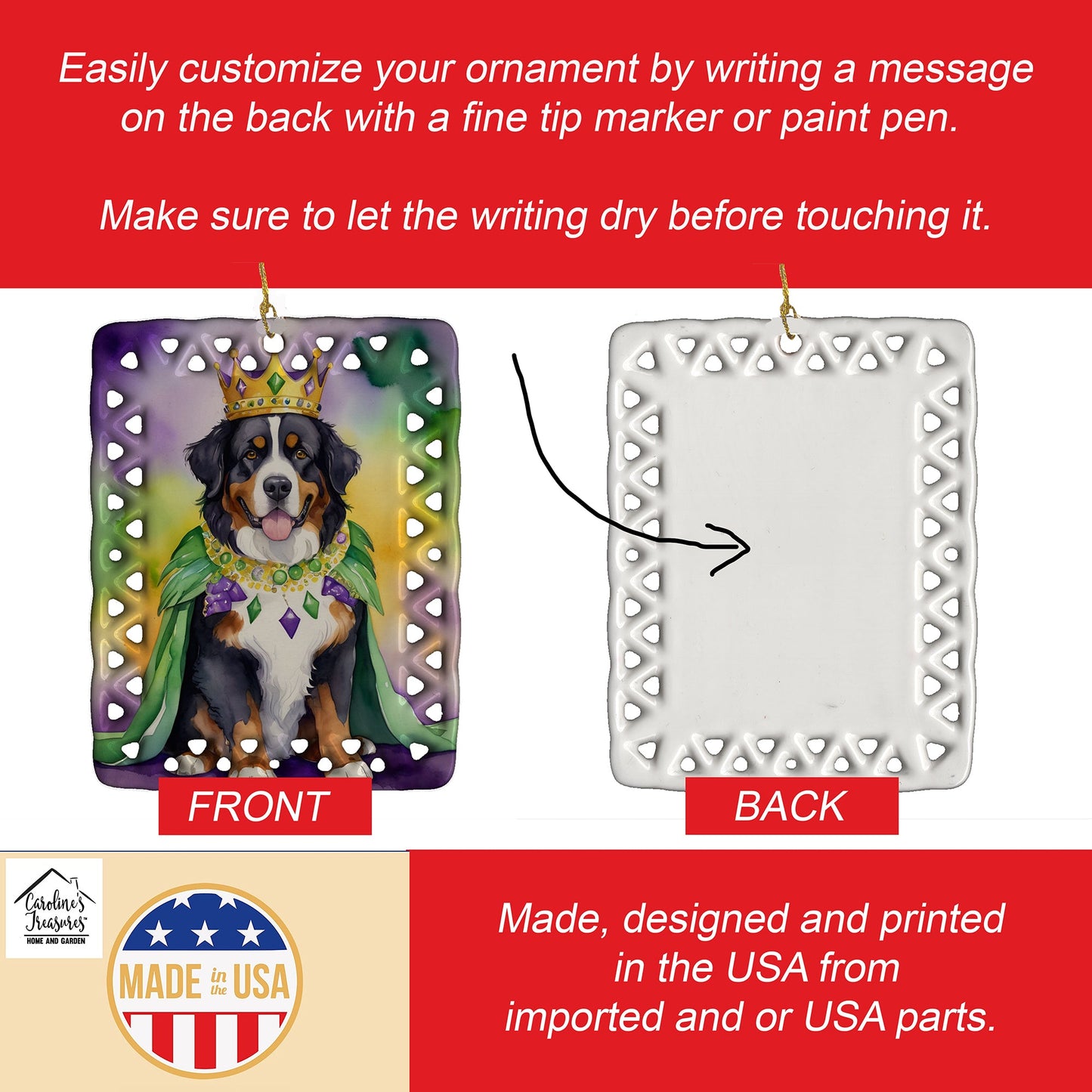 Bernese Mountain Dog King of Mardi Gras Porcelain Ornament