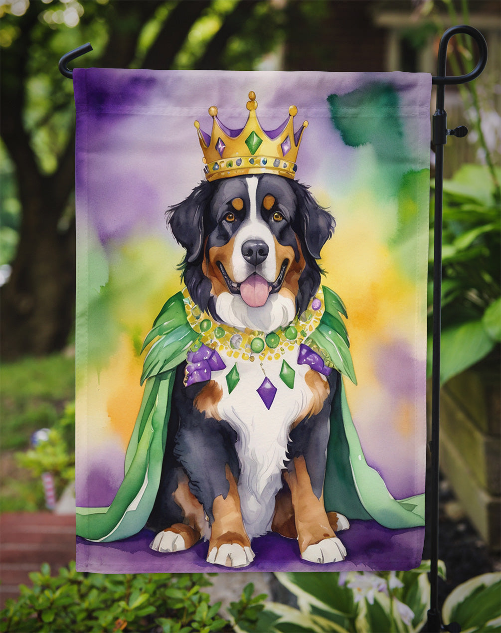Bernese Mountain Dog King of Mardi Gras Garden Flag - Vibrant Dog-Themed Yard Decor by Caroline's Treasures