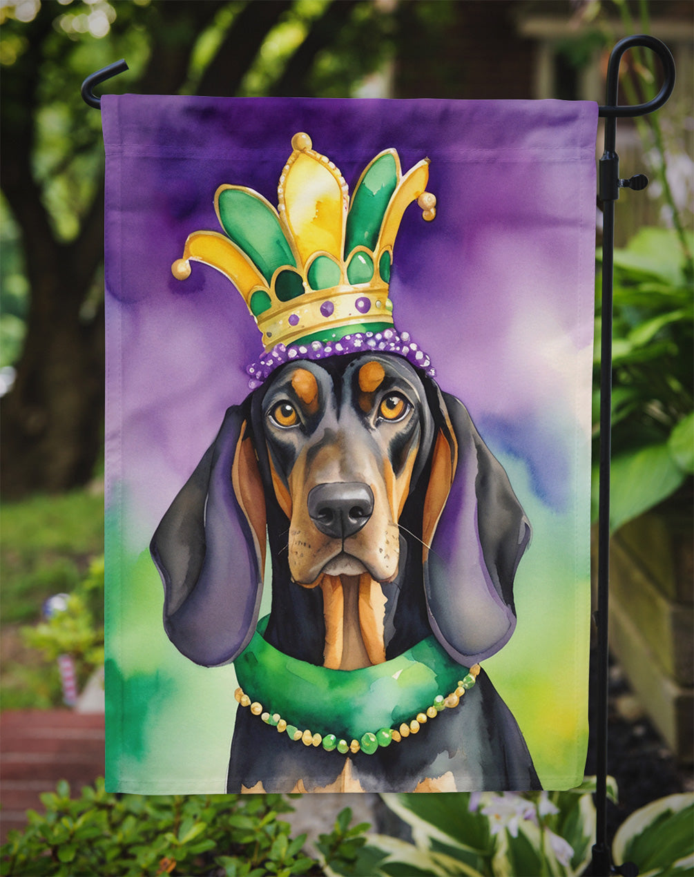Black and Tan Coonhound King of Mardi Gras Garden Flag - Vibrant Dog-Themed Yard Decor by Caroline's Treasures