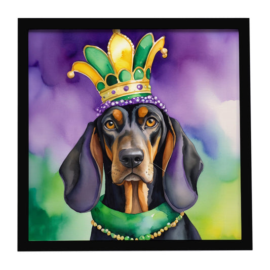 Black and Tan Coonhound King of Mardi Gras Framed Metal Print