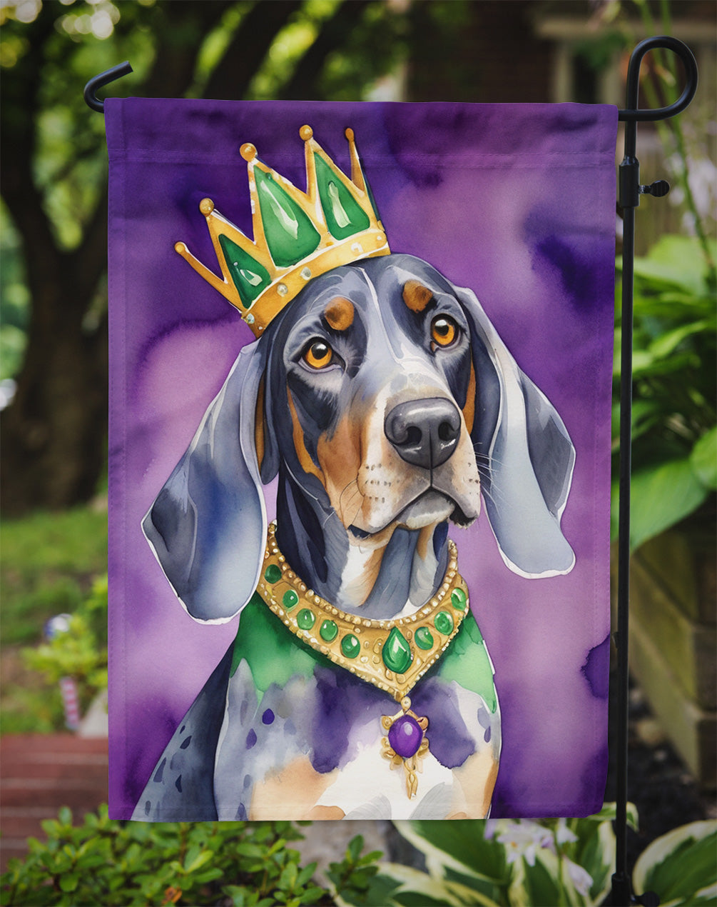 Bluetick Coonhound King of Mardi Gras Garden Flag - Vibrant Dog-Themed Yard Decor by Caroline's Treasures