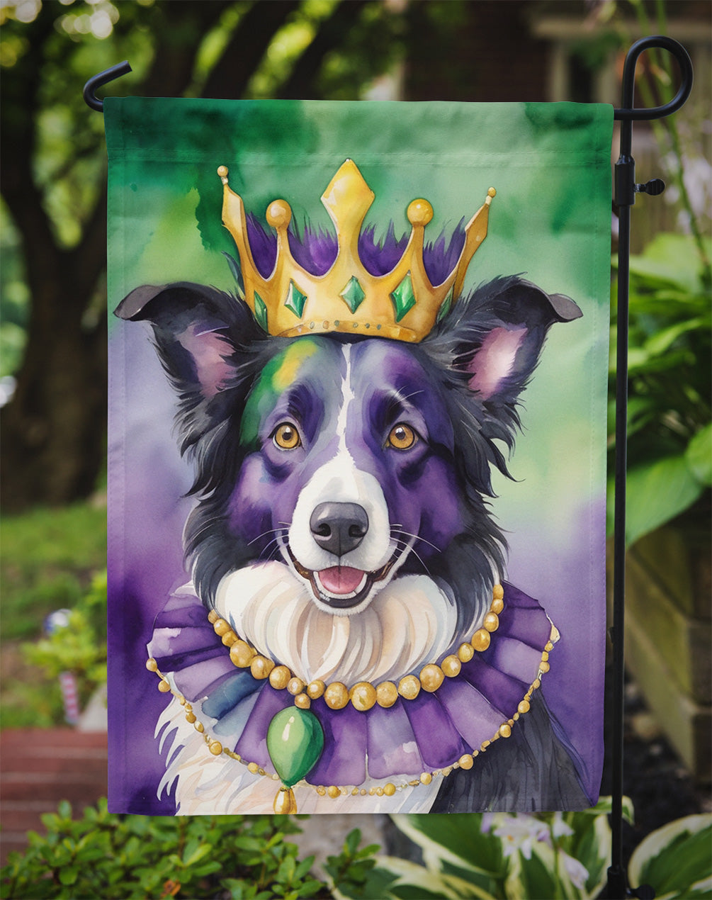 Border Collie King of Mardi Gras Garden Flag - Vibrant Dog-Themed Yard Decor by Caroline's Treasures