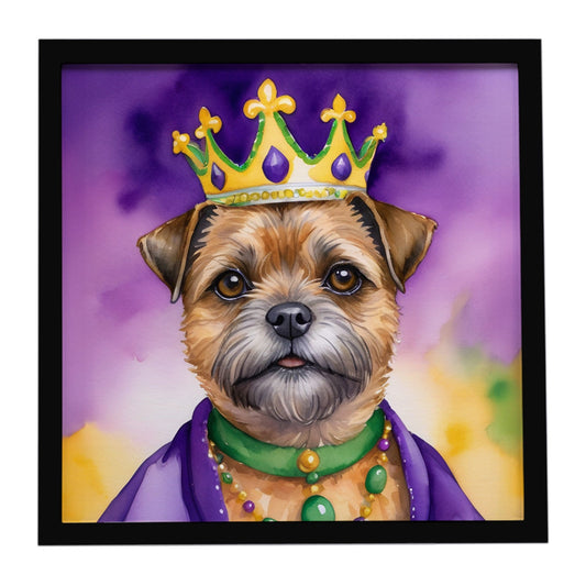 Border Terrier King of Mardi Gras Framed Metal Print