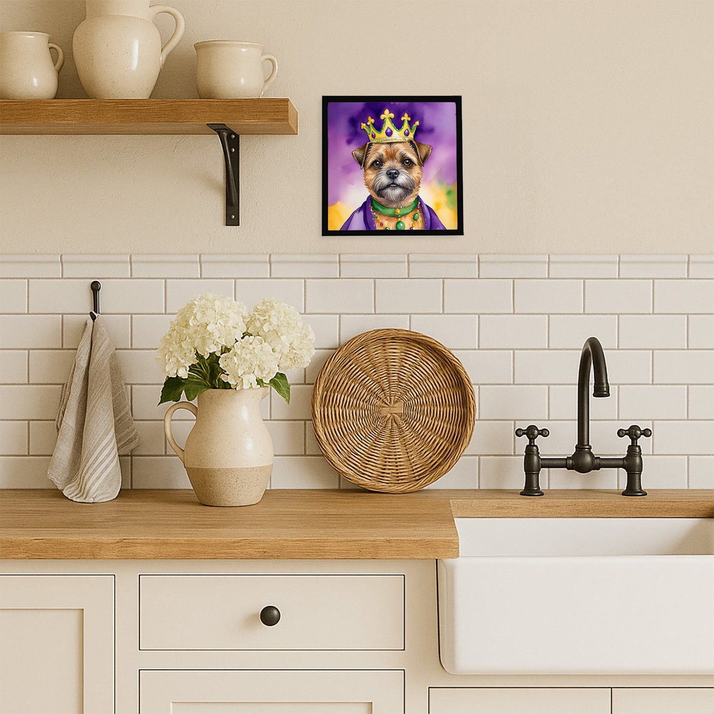 Border Terrier King of Mardi Gras Framed Metal Print