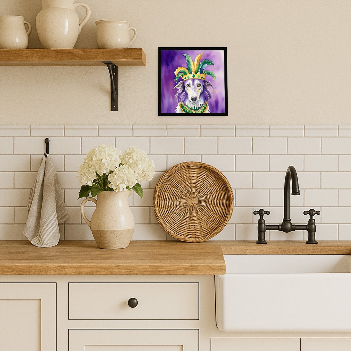 Borzoi King of Mardi Gras Framed Metal Print