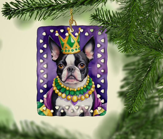 Boston Terrier King of Mardi Gras Porcelain Ornament