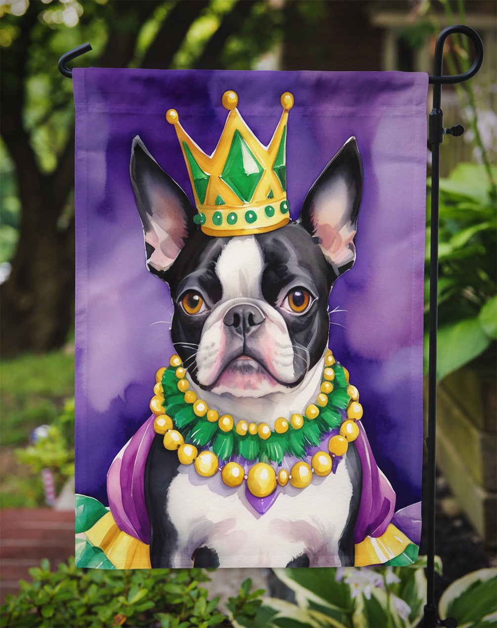 Boston Terrier King of Mardi Gras Garden Flag - Vibrant Dog-Themed Yard Decor by Caroline's Treasures