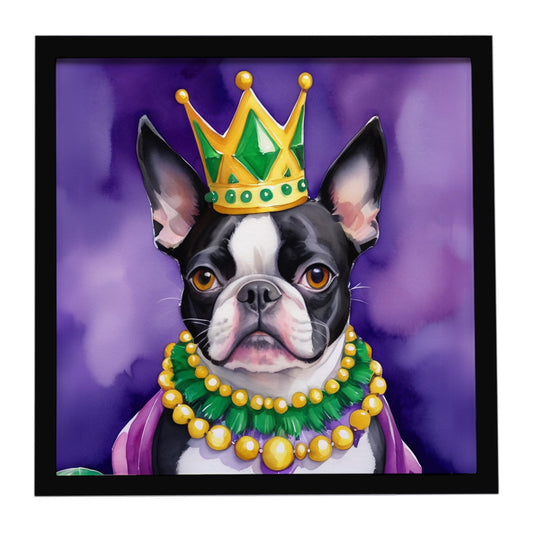 Boston Terrier King of Mardi Gras Framed Metal Print