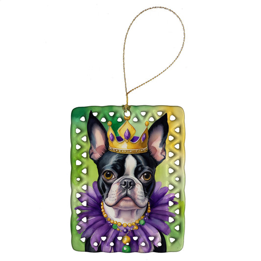 Boston Terrier King of Mardi Gras Porcelain Ornament