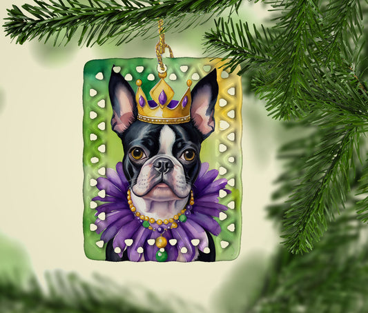 Boston Terrier King of Mardi Gras Porcelain Ornament