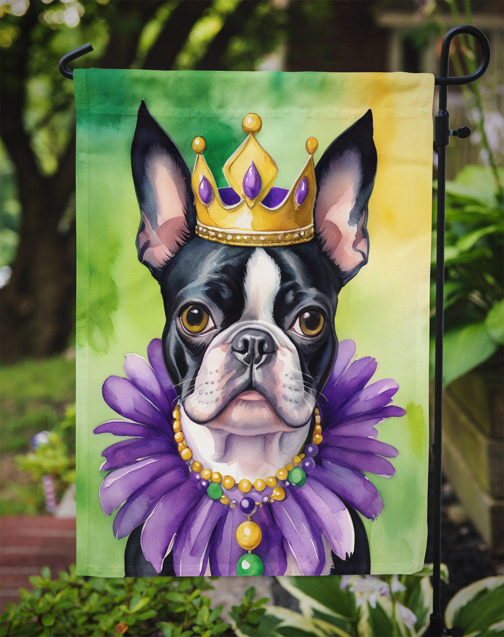 Boston Terrier King of Mardi Gras Garden Flag - Vibrant Dog-Themed Yard Decor by Caroline's Treasures