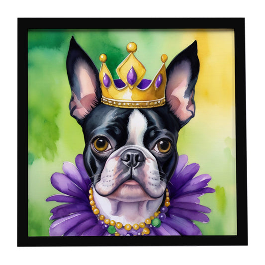 Boston Terrier King of Mardi Gras Framed Metal Print