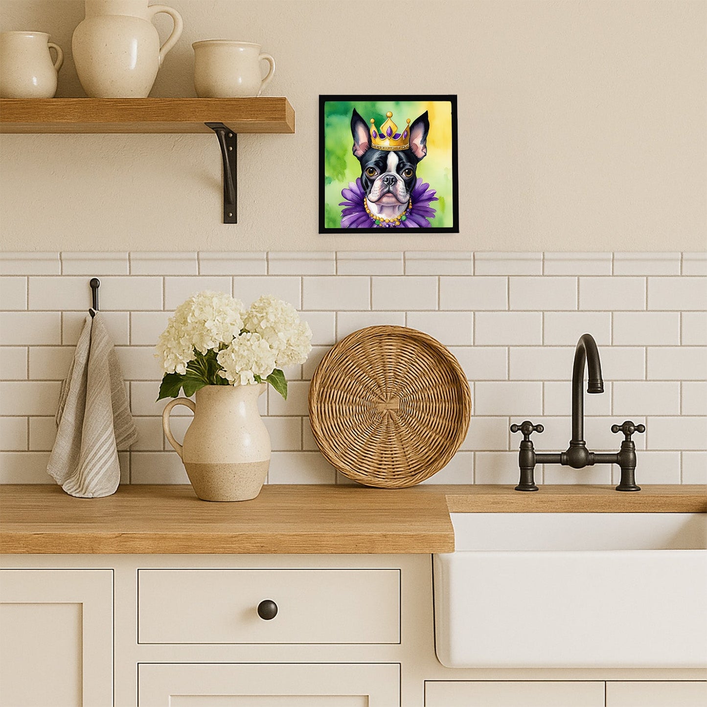 Boston Terrier King of Mardi Gras Framed Metal Print