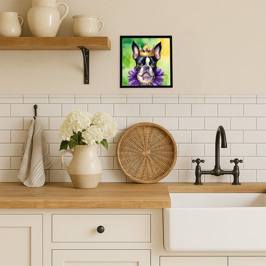 Boston Terrier King of Mardi Gras Framed Metal Print