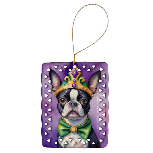 Boston Terrier King of Mardi Gras Porcelain Ornament