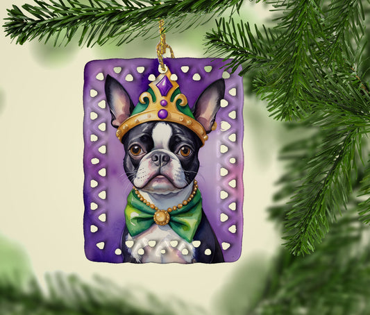 Boston Terrier King of Mardi Gras Porcelain Ornament