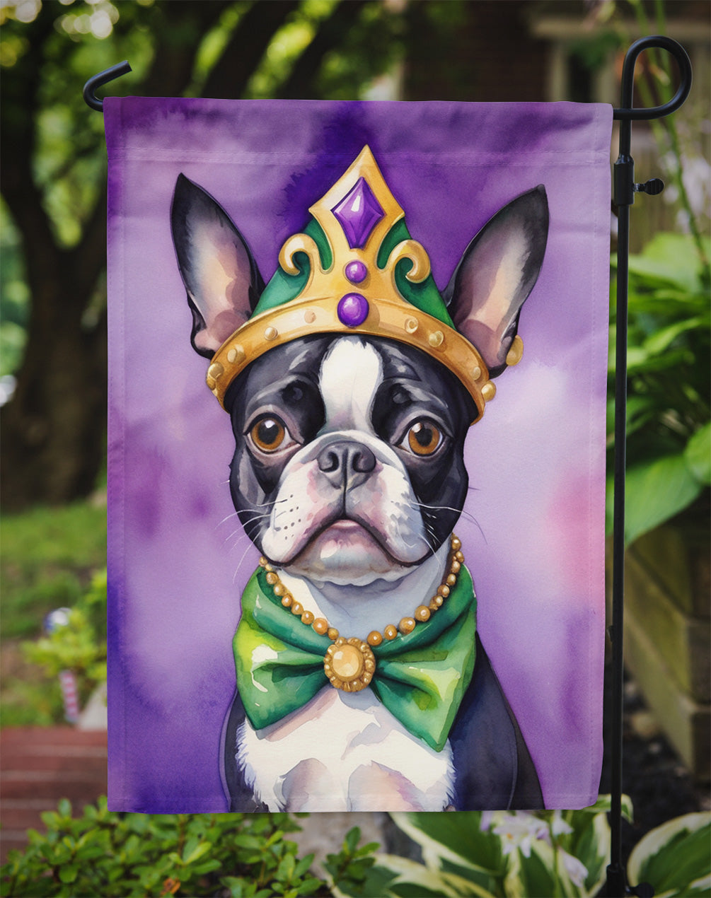 Boston Terrier King of Mardi Gras Garden Flag - Vibrant Dog-Themed Yard Decor by Caroline's Treasures